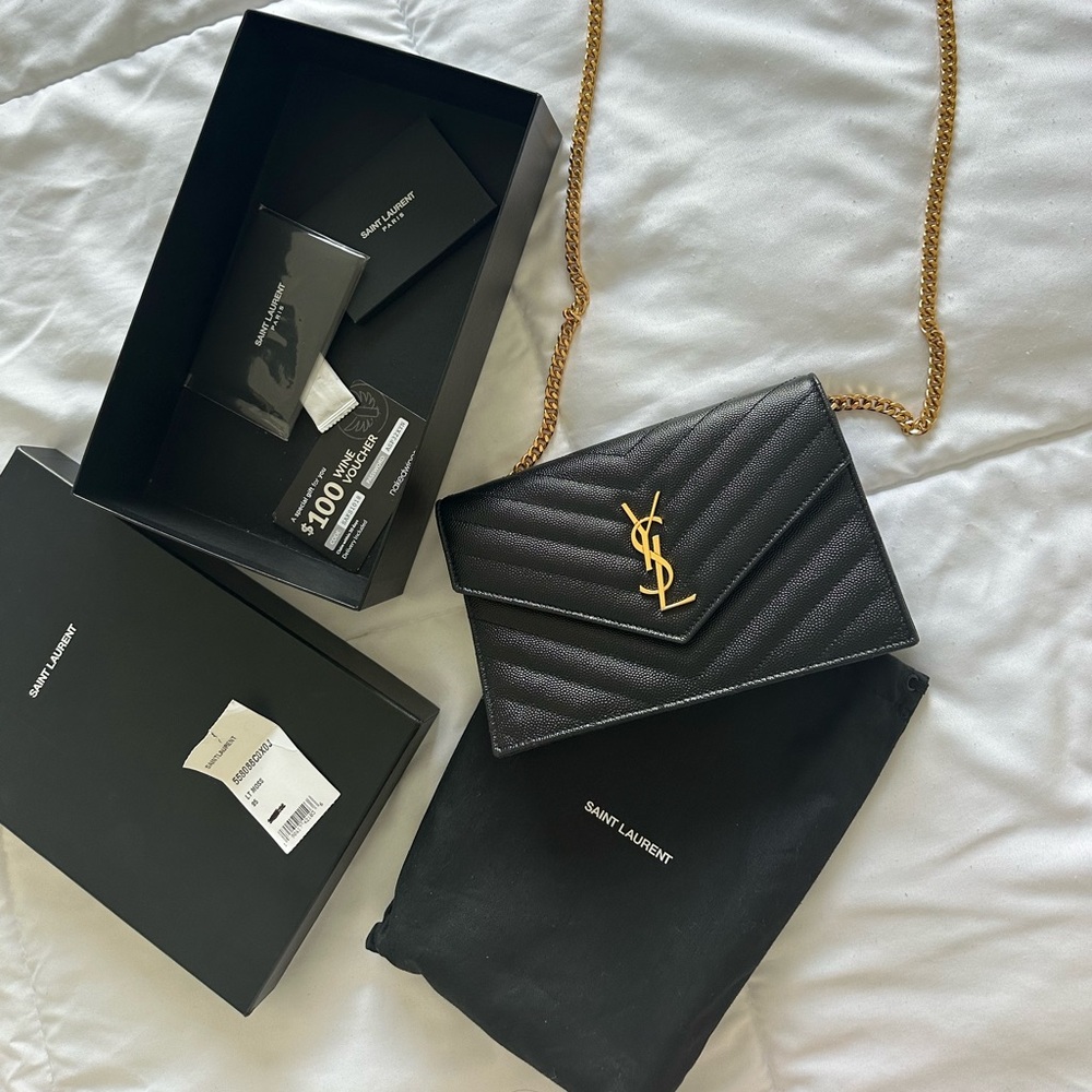 YSL Black Clutch Bag with Long Chain